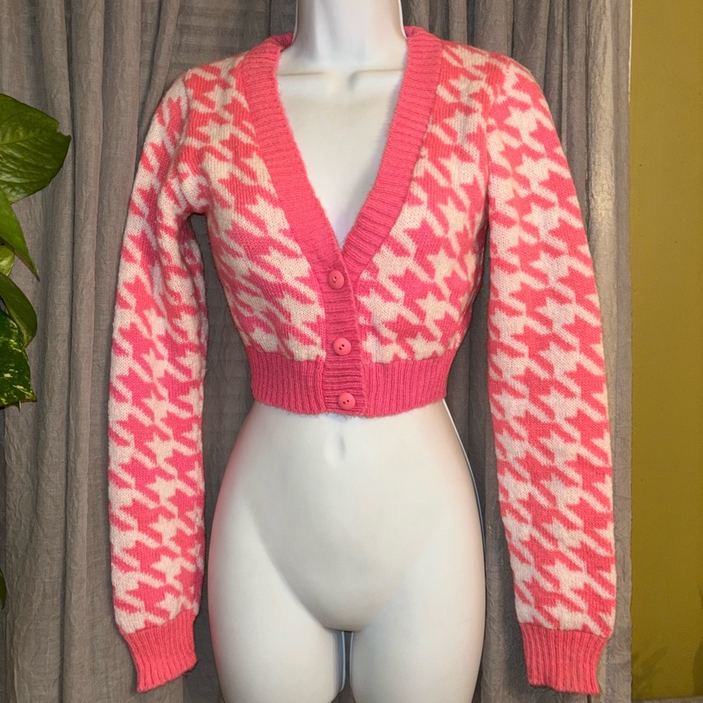 Adorable size s bnt houndstooth pink sweater by nasty gal - Picture 1 of 6